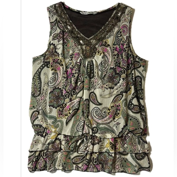 XL blouse by Signature by Larry Levine tiered flowy layers beaded neckline fancy - Picture 1 of 11